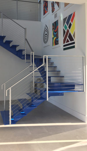 CABLE RAILING W/ Blue Stair Case